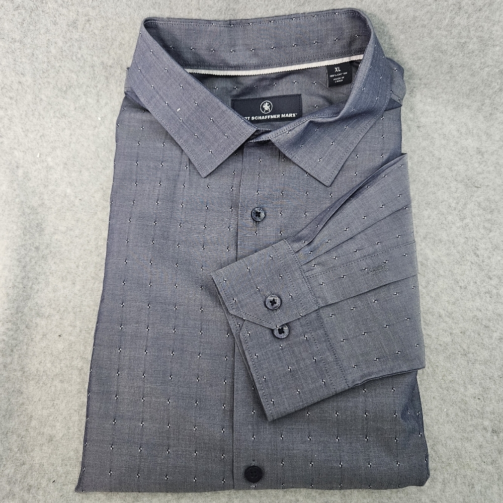 Hart Schaffner Marx Blue Patterned‎ Men's Button Up Shirt Size XL 100% Cotton